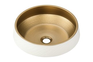 elegancka umywalka okrągła, biała umywalka ze złotym