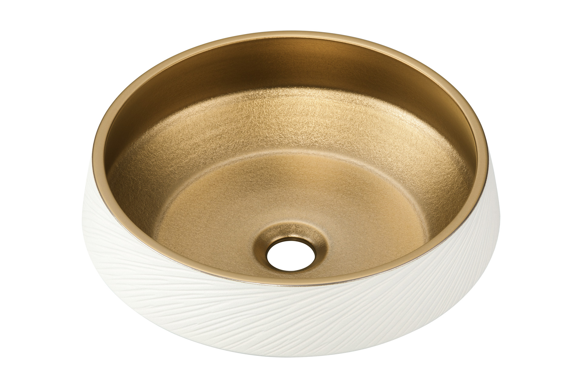 elegancka umywalka okrągła, biała umywalka ze złotym