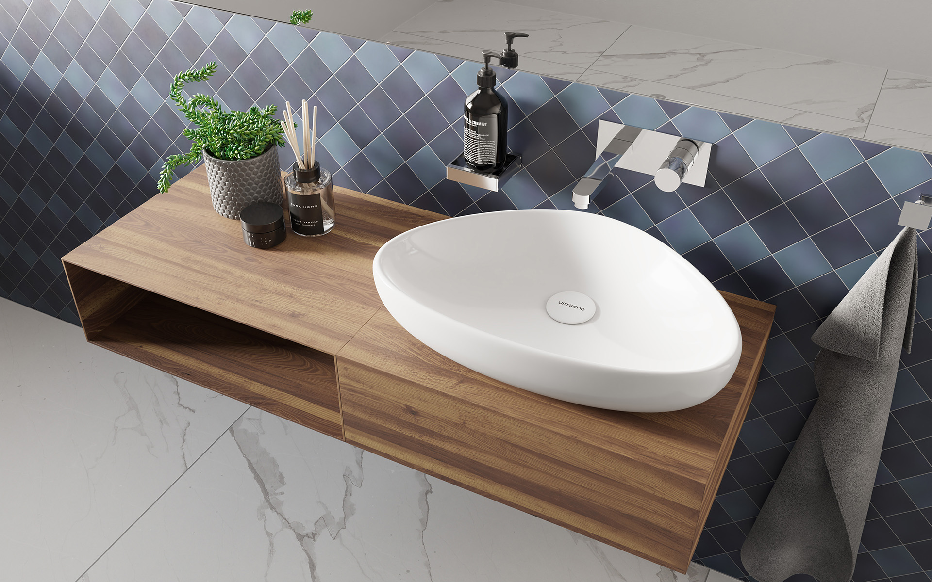 nowoczesne modne umywalki, łazienka inspiracje, umywalka asymetryczna, UPTREND